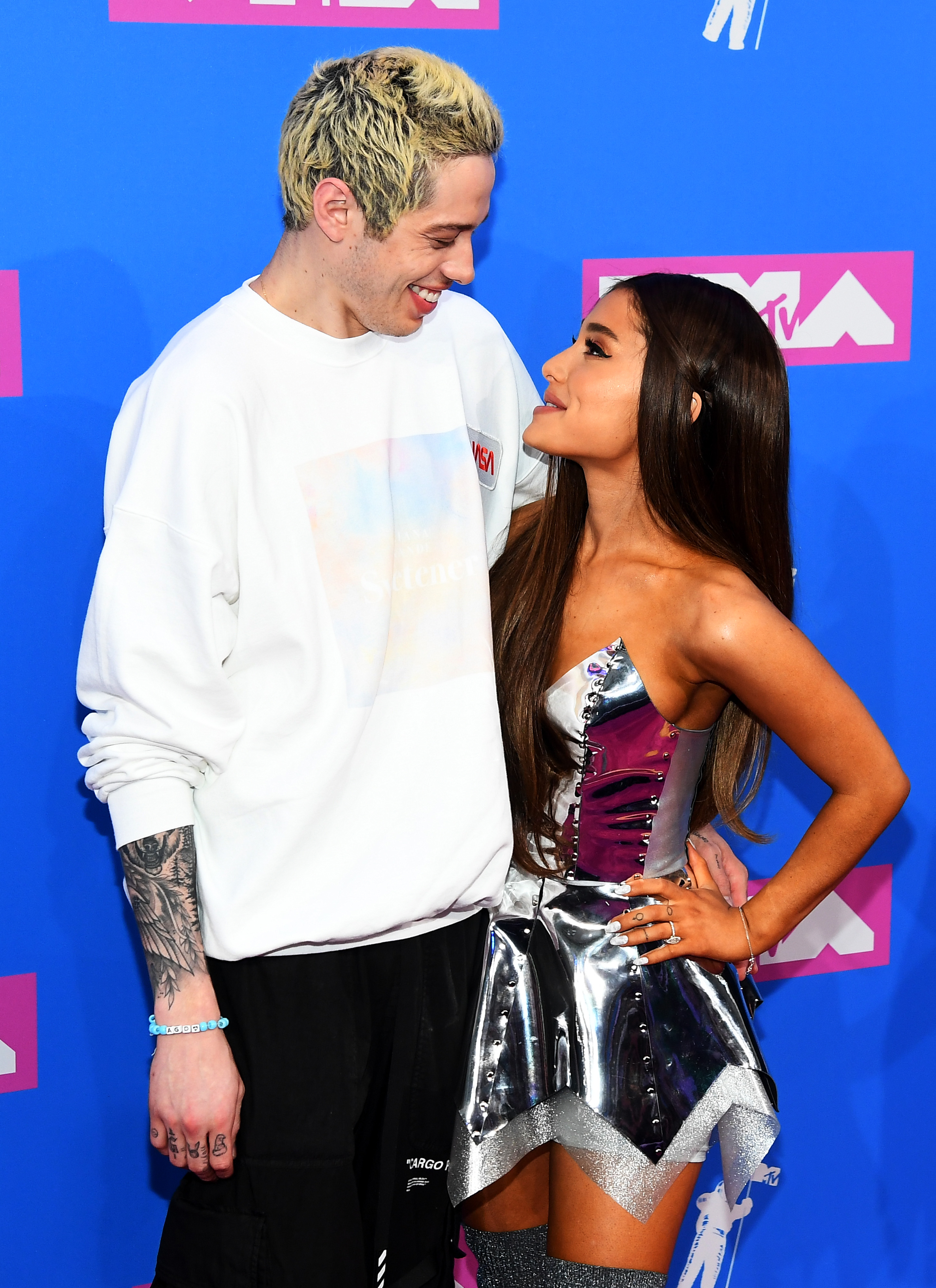 Pete Davison and Ariana Grande attend the 2018 MTV Video Music Awards at Radio City Music Hall on August 20, 2018 in New York City.