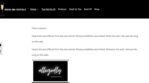 Bravo fan page Bravo and Cocktails posted a blind about Lizzy Savetsky's alleged firing from 'RHONY' Reboot (Bravo)