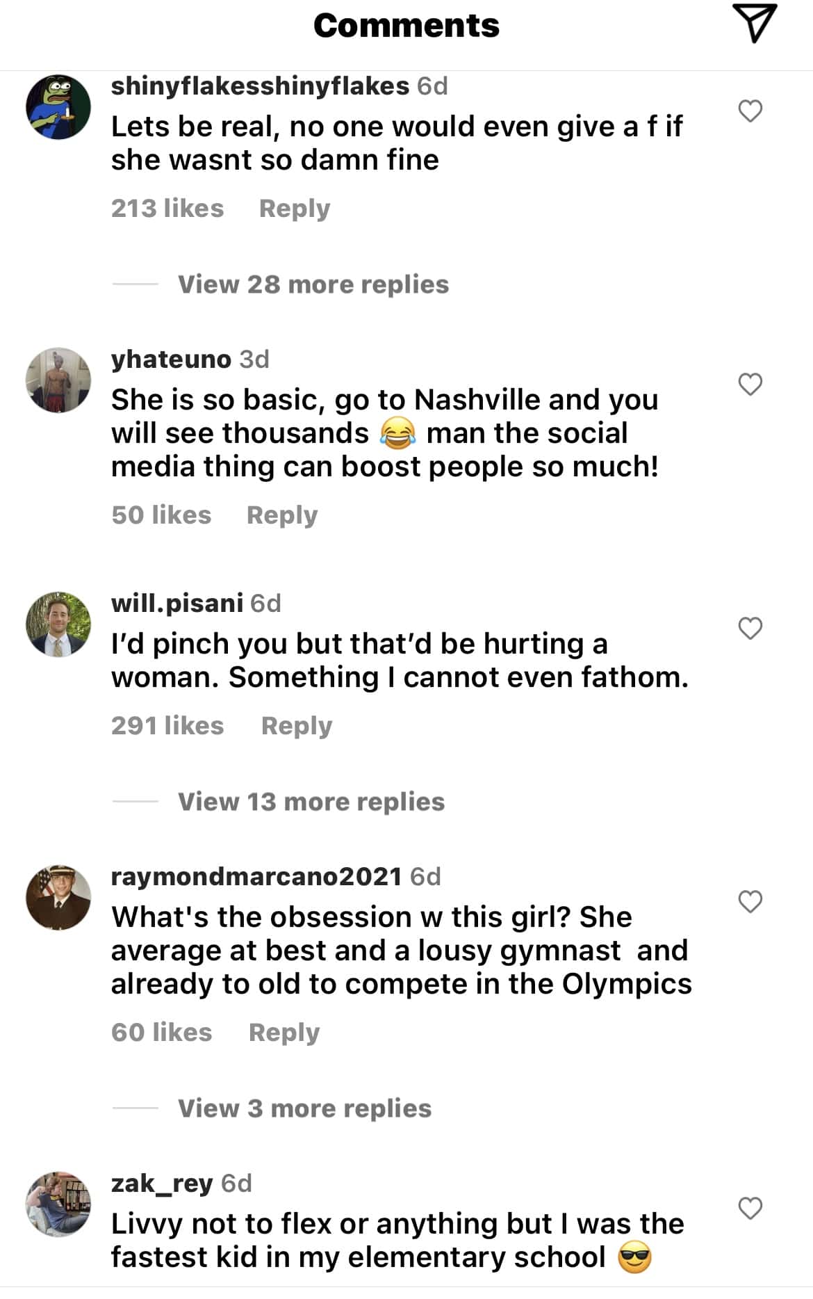 Comment section from Olivia's post (@livvydunne/Instagram)
