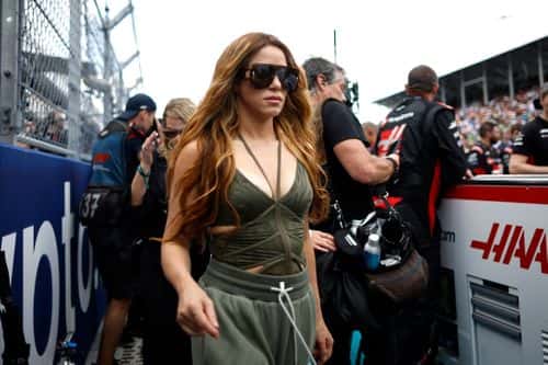 Shakira walks on the grid prior to the F1 Grand Prix of Miami at Miami International Autodrome on May 07, 2023 in Miami, Florida.
