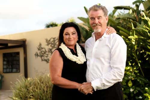 Keely Shaye Smith (L) and Pierce Brosnan. recipient of the Pathfinder Award, pose for a portrait during day three of the 2017 Maui Film Festival At Wailea on June 23, 2017 in Wailea, Hawaii.