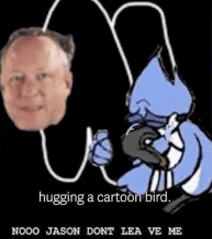 Quick's head superimposed on a character from the online game 'Among Us,' being embraced by another character  