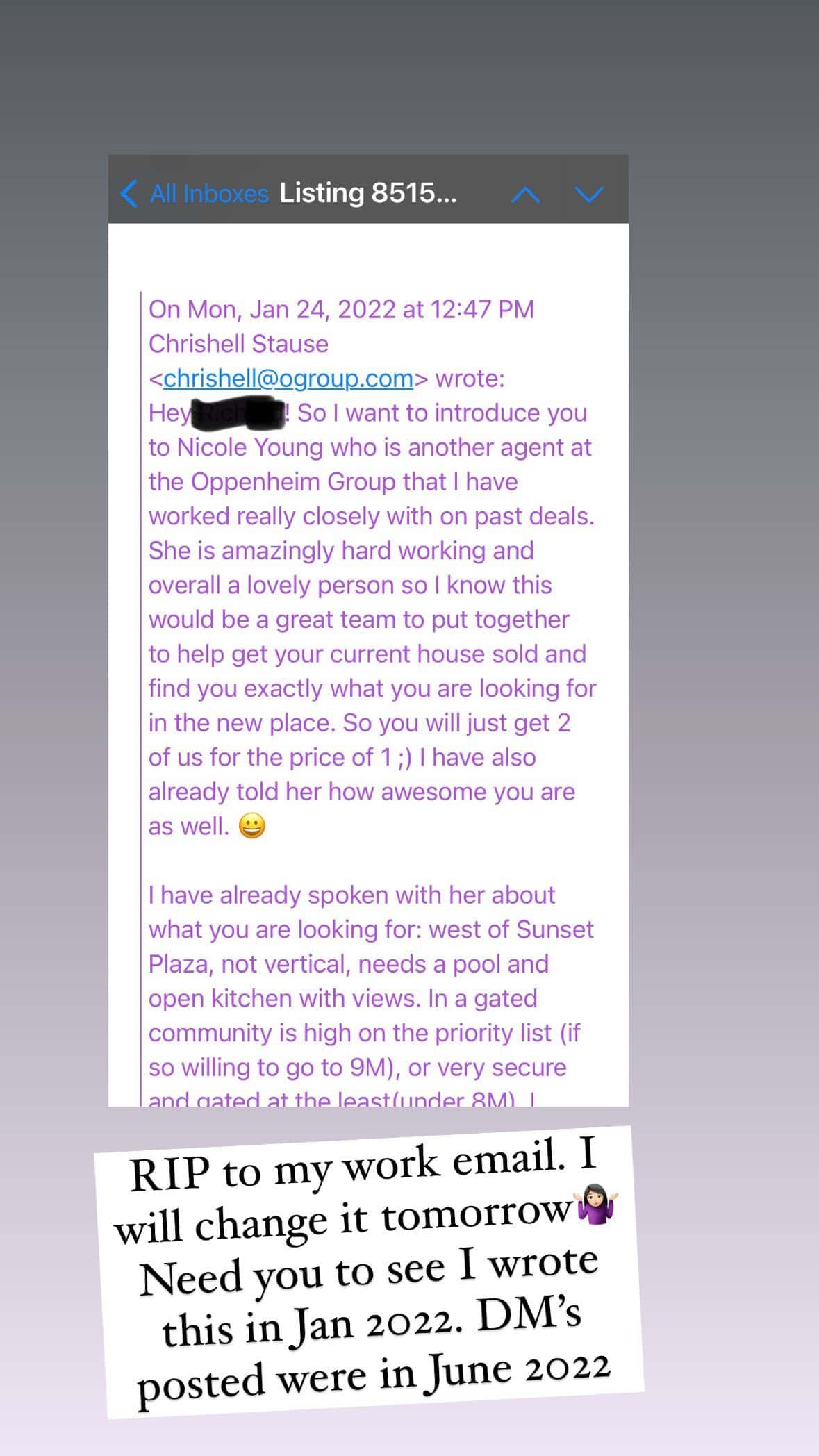 Chrishell Stause shares an E-mail from January 2022 wherein she praises Nicole Young (Instagram/chrishell.stause)