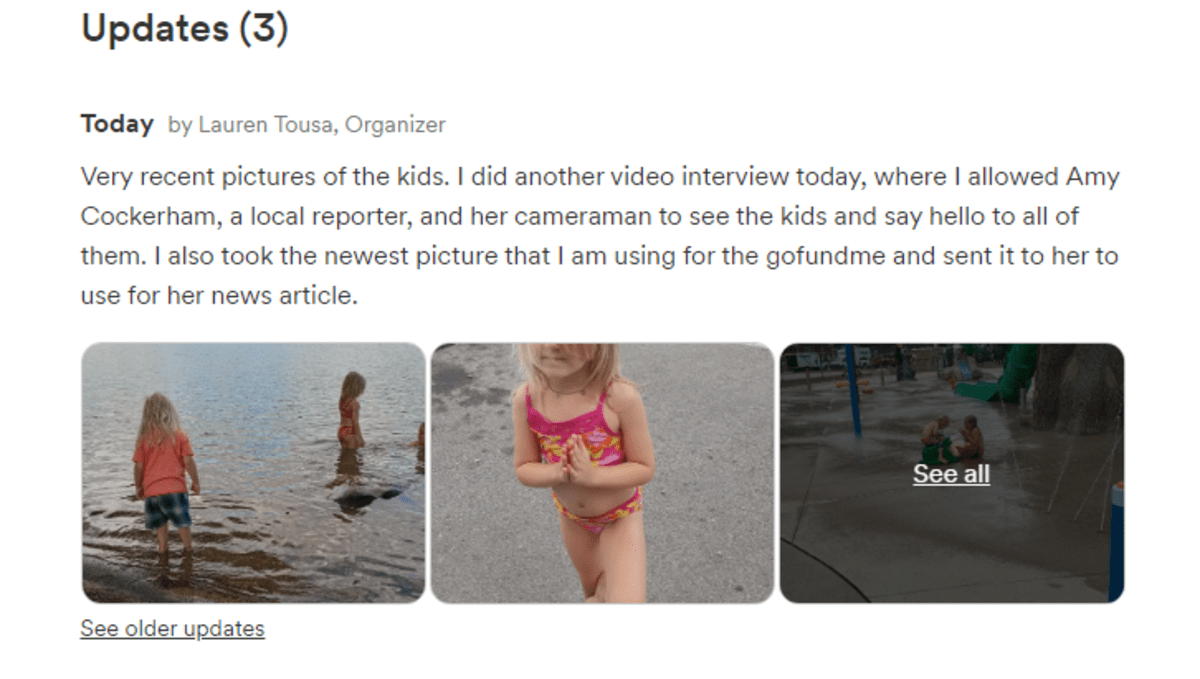 Lauren Cook updated about her children in her GoFundMe page (GoFundMe)