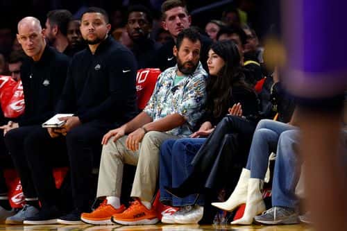 Adam Sandler attends a game between the Atlanta Hawks and the Los Angeles Lakers in the first half at Crypto.com Arena on January 6, 2023 in Los Angeles.  (Photo by Ronald Martinez/Getty Images)