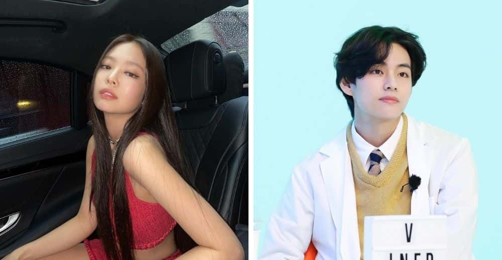 There is a photo of Blackpink's Jennie and BTS' V in a car in Jeju making the rounds (@jennierubyjane/Instagram, BTS/Weverse)