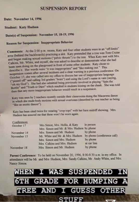 Katy Perry's suspension report (Katy Perry/Instagram)