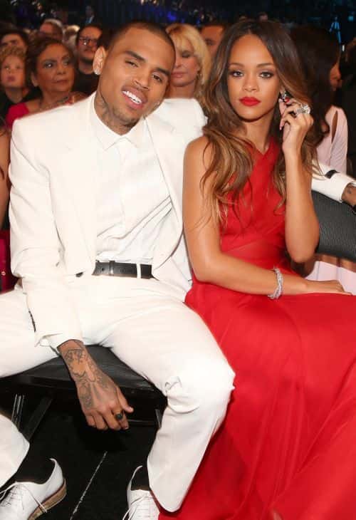 Singers Chris Brown (L) and Rihanna attend the 55th Annual GRAMMY Awards at STAPLES Center on February 10, 2013 in Los Angeles, California.