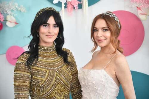Lindsay Lohan and Aliana Lohan attend the Network 10 marquee on Melbourne Cup Day at Flemington Racecourse on November 05, 2019 in Melbourne, Australia.