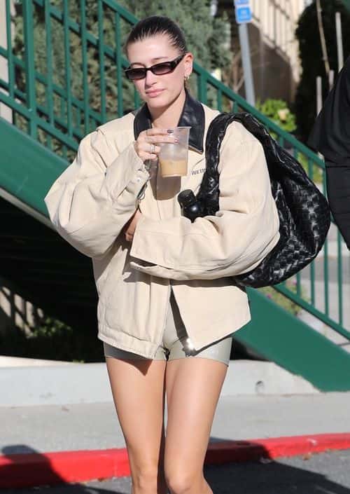 Hailey Beiber showed off her toned legs in an outing in LA. (Backgrid)