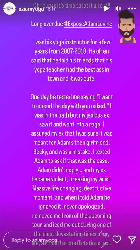 Alanna Zabel is another woman who accused Adam Levine of allegedly sending her inappropriate messages(Instagram@aziamyoga)