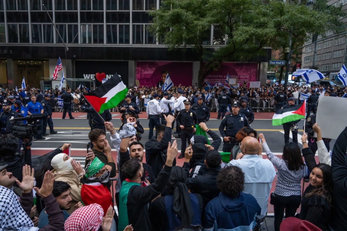 Opposing groups protested in support of Palestine and Israel near the Israeli consulate in New York City (Adam Gray/Getty Images)
