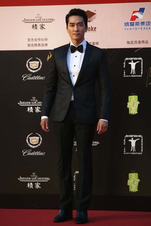 Actor Song Seung Heon arrives for the red carpet of the 17th Shanghai International Film Festival at Shanghai Grand Theatre on June 14, 2014 in Shanghai, China.