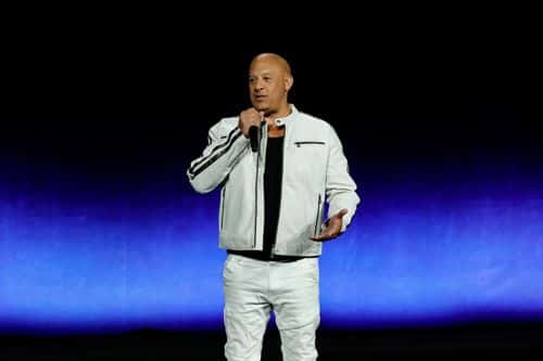 Vin Diesel speaks onstage during Universal Pictures and Focus Features' special presentation featuring footage from its upcoming slate at The Colosseum at Caesars Palace during CinemaCon, the official convention of the National Association of Theatre Owners, on April 26, 2023 in Las Vegas, Nevada.