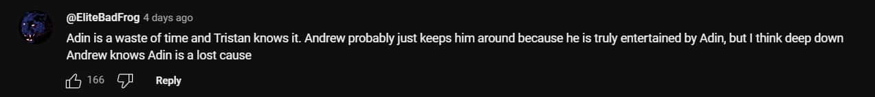 A user called Adin Ross a waste of time (@BSN/YouTube)