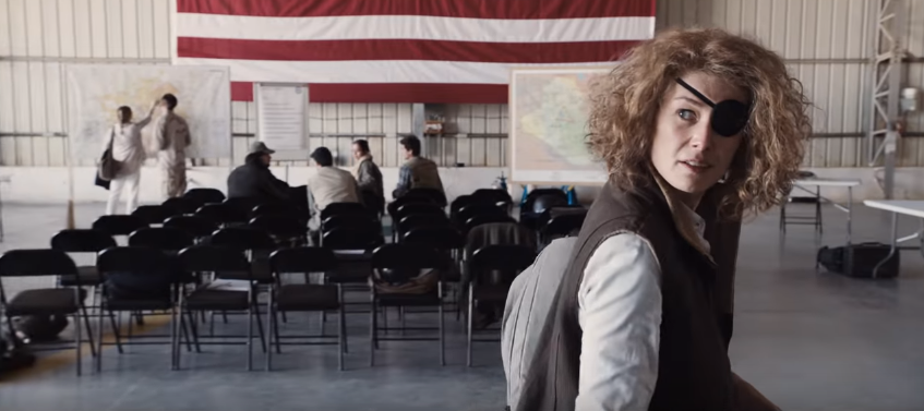 A scene from the trailer of A Private War, featuring Rosamund Pike as Marie Colvin.