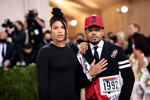 Kirsten Corley and Chance the Rapper attend The 2021 Met Gala Celebrating In America: A Lexicon Of Fashion at Metropolitan Museum of Art on September 13, 2021 in New York City. (Photo by Dimitrios Kambouris/Getty Images for The Met Museum/Vogue )