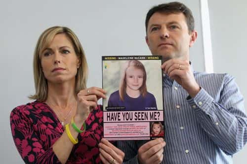 Kate and Gerry McCann hold an age-progressed police image of their daughter during a news conference to mark the 5th anniversary of the disappearance of Madeleine McCann, on May 2, 2012 in London, England. The McCann's today stated that there is 
