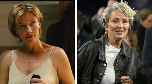Emma Thompson in ‘Love Actually’ 2003 (IMDb) and the actress at the UK Gala Screening of ‘Matilda The Musical’ at The Curzon Mayfair on November 21, 2022 in London, England (Photo by Gareth Cattermole/Getty Images)