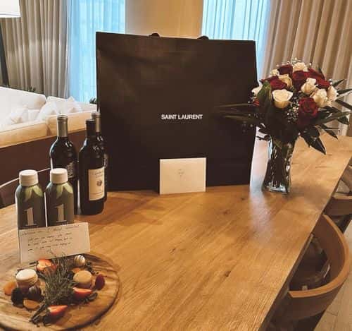 Brittany also took to her own Instagram page to share an array of selfies of the pair, as well as a snap of the lavish goodies in their hotel room (Instagram/@brittanyaldean)