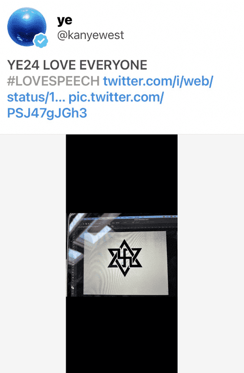 Kanye West's Twitter account got suspended after he shared an image of a Swastika photoshopped inside of the Star of David. (Twitter/@aravosis)