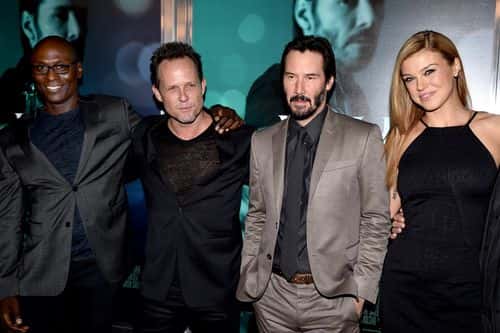(L-R) Actors Lance Reddick, Dean Winters, Keanu Reeves and Adrianne Palicki arrive at a screening of Lionsgate Films'