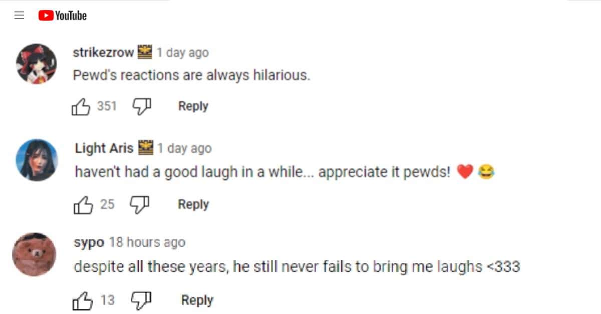 Viewers comment on PewPieDie video (PewPieDie/ YouTube)