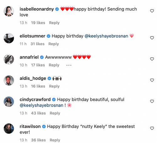 Brosnan's friends responded to his post wishing Keely happy birthday (instagram/ @piercebrosnanofficial)