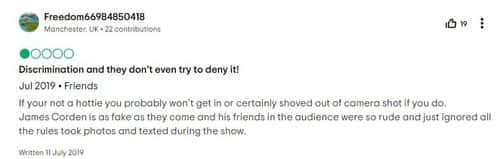 Another person stated about discrimination in the show (Trip Advisor)